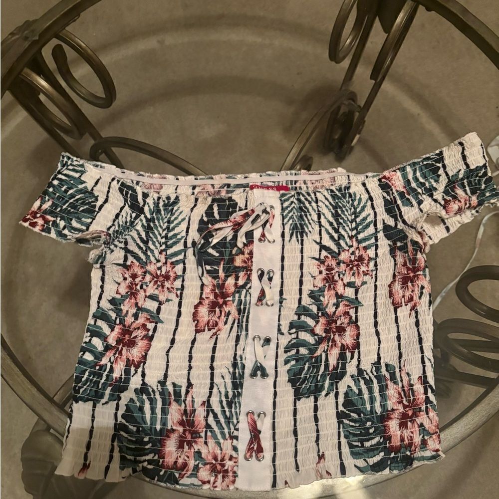 Guess off shoulder floral crop top